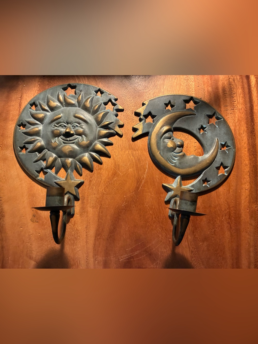 Vintage Partylite 1994 Sun and Moon Brass Wall Sconce Candle Holder